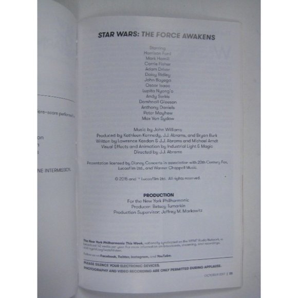 New York City Philharmonic Stagebill October 2017 Star Wars Lincoln Center - Picture 4 of 11